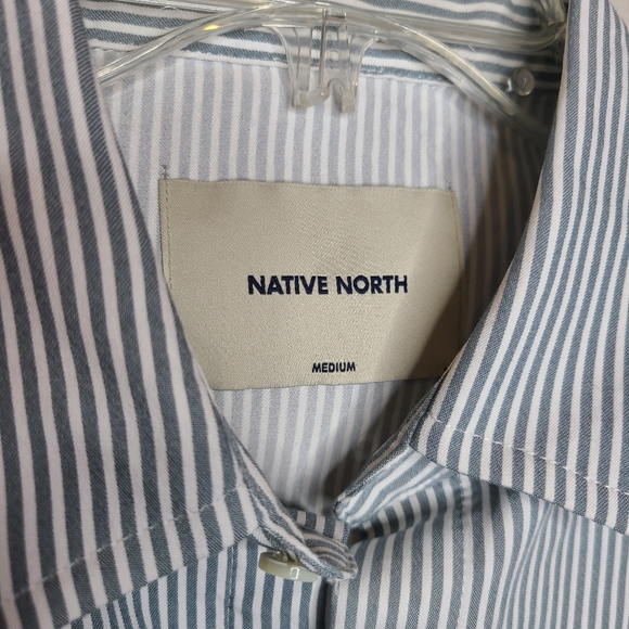 Native North Blue White Striped Bureau Shirt Button Up Shirt Men's Medium - Picture 3 of 10